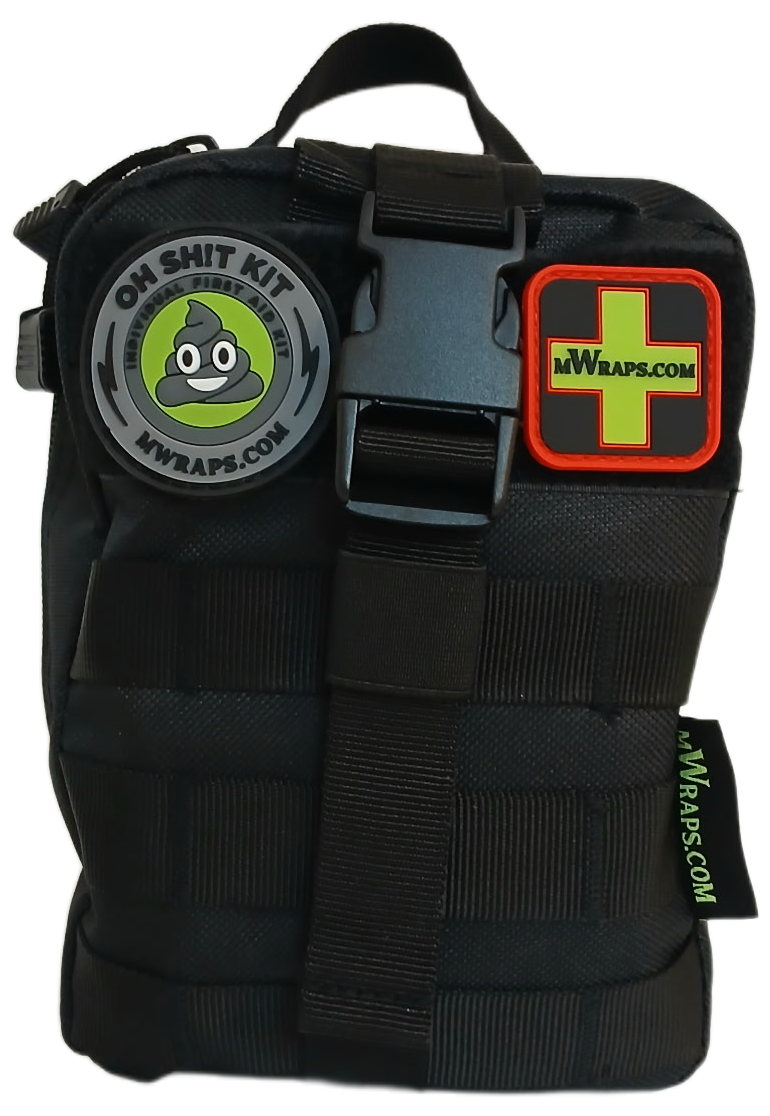 Black tactical pouch with 'Oh Shit Kit' and 'MyWraps.com' patches on a white background